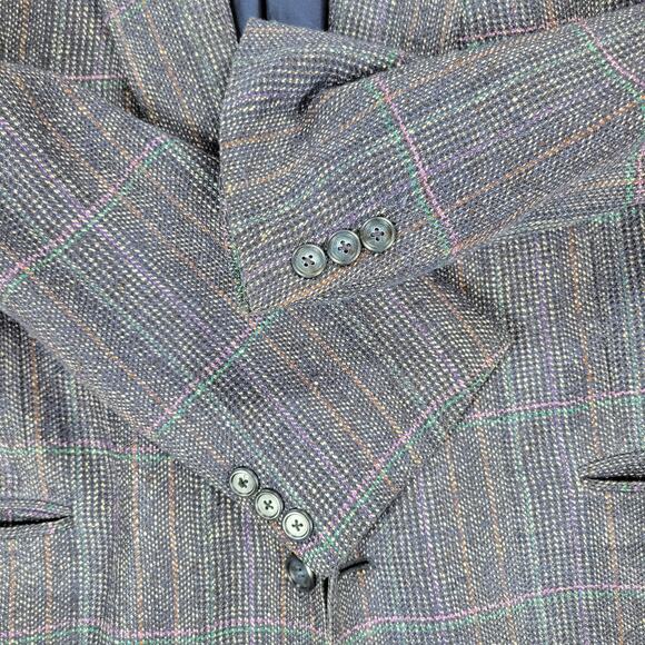 Gino Cappeli‎ Silk Sport Coat Mens 40 Long Blue Purple Windowpane Plaid 2 Button - Picture 11 of 15